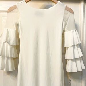 NWT Girls Un Deux Trois White Long Sleeve Dress with Ruffles size 10
